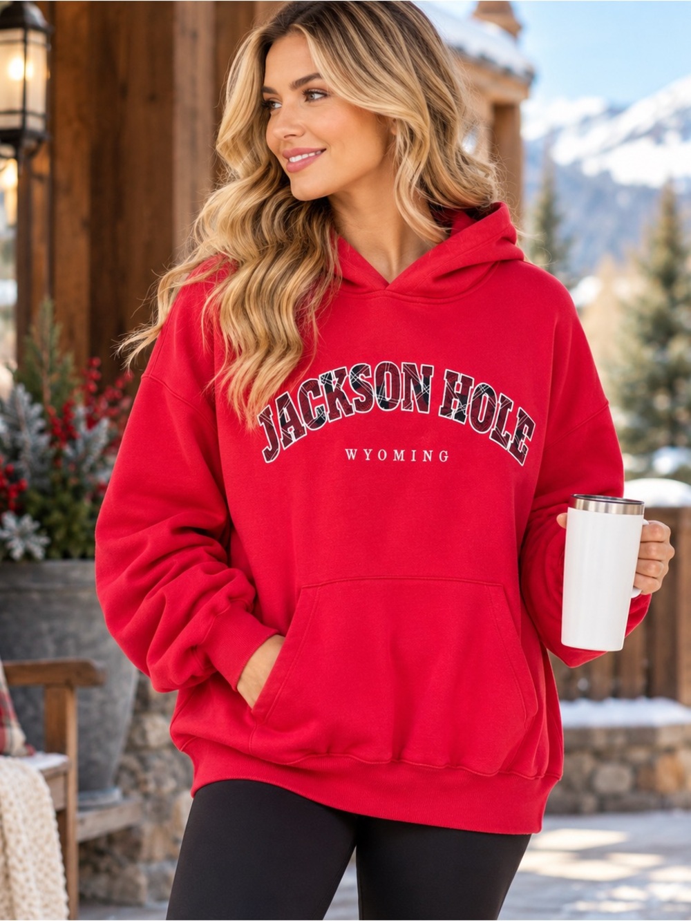 Wild Fable Jackson Hole Wyoming Plaid Graphic Hoodie Red NWT XS Oversized